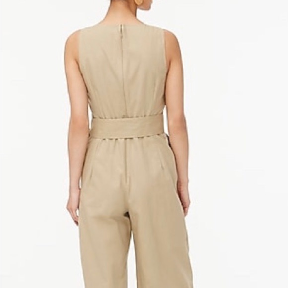 J. Crew Factory Khaki Tan Sleeveless Linen Blend V-neck Belted Jumpsuit - Picture 3 of 12